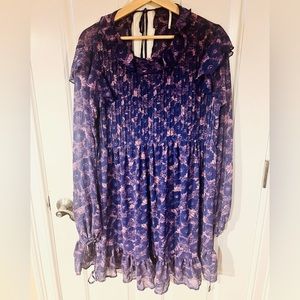 Free people purple floral chiffon style long sleeve dress - Size M - NWT!
